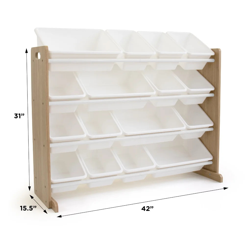 16  Bins Wood Toy Storage Organizer