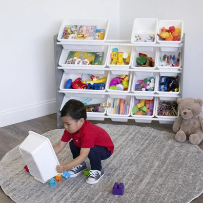 16  Bins Wood Toy Storage Organizer