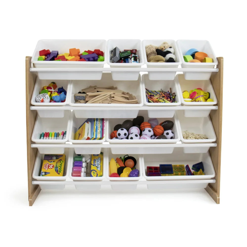 16  Bins Wood Toy Storage Organizer